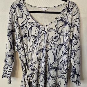 Tommy Bahamas womens size M Gray Floral Print Deep V Neck Side Tie Dress